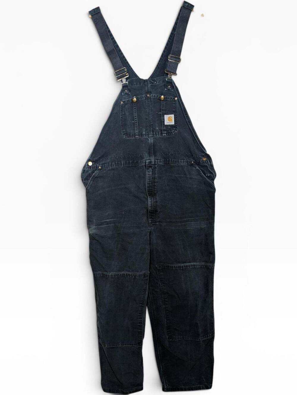 Vintage 90s Carhartt Canvas Overalls Mens Size 44in Bibs Utility Workwear Black